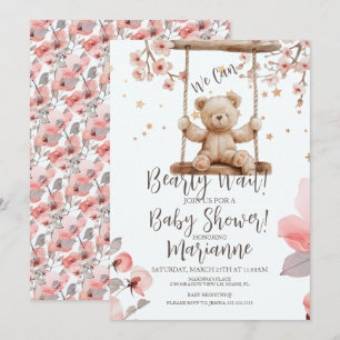 Invitación Ducha de bebé niña de oso floral chino