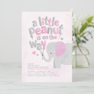 Invitación Ducha de Bebé Niña Elefante Rosa y Gris Pequeño