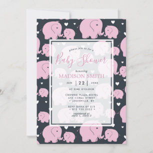 Invitación Ducha de Bebé Niña Elefantes Rosados Lindos