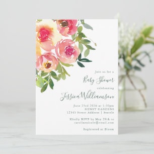Invitación Ducha de Bebé Niña Elegante Acuarela Peonía Rosa