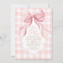 Ducha de Bebé Niña Elegante con Lazo Rosa y Cuadro