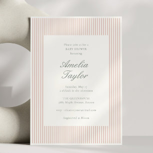 Invitación Ducha de Bebé Niña Elegante con Rayas Rosa Claro