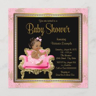 Invitación Ducha de Bebé Niña Étnica Perlas de Encaje Silla R