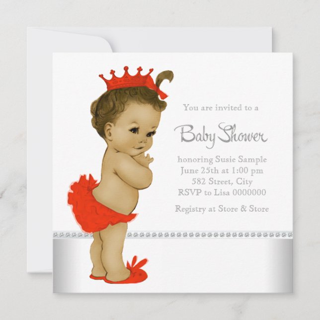 Invitación Ducha de Bebé Niña Étnica Roja (Anverso)