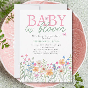 Invitación Ducha de Bebé Niña Flor Silvestre Bebé en Flor