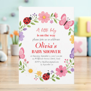Invitación Ducha de Bebé Niña Flor Silvestre Mariquita
