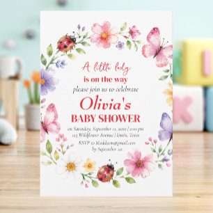 Invitación Ducha de Bebé Niña Flor Silvestre Mariquita