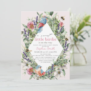 Invitación Ducha de Bebé Niña Flor Silvestre Pajarito Vegetac
