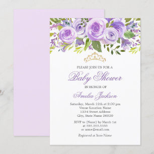 Invitación Ducha de bebé niña floral de lavanda rosa