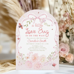 Invitación Ducha de Bebé Niña Floral de Mariquita en Acuarela