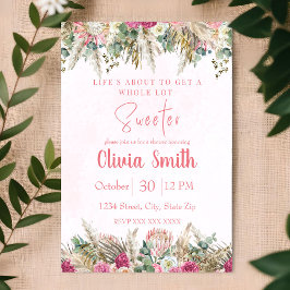 Invitación Ducha de Bebé Niña Floral de Pasto de Pampas Boho 