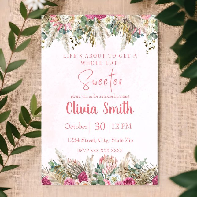 Invitación Ducha de Bebé Niña Floral de Pasto de Pampas Boho  (Subido por el creador)