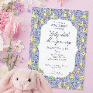 Invitación Ducha de Bebé Niña Floral Patito Adorable