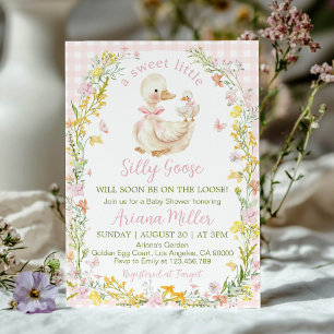 Invitación Ducha de Bebé Niña Floral Pequeña Gansa Tonta