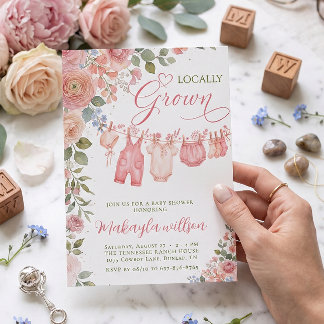 Invitación Ducha de Bebé Niña Floral Rosa Cultivada Localment