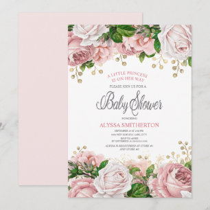 Invitación Ducha de Bebé Niña Floral Rosa Dorado