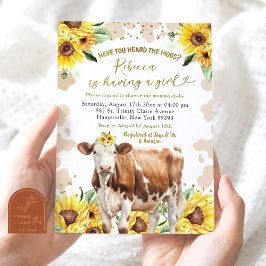 Invitación Ducha de Bebé Niña Granja de Vacas Verano Girasole