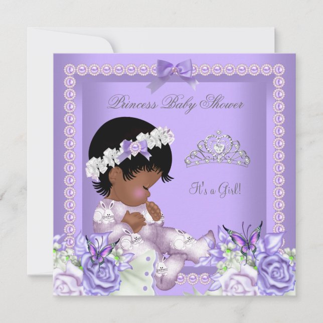 Invitación Ducha de Bebé Niña Gris Perla Lila Lavanda (Anverso)