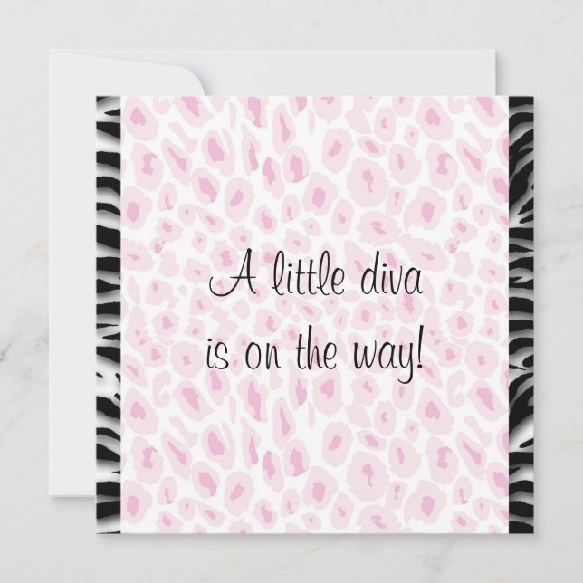Invitación Ducha de Bebé Niña Leopardo Cebra Rosa (Anverso)