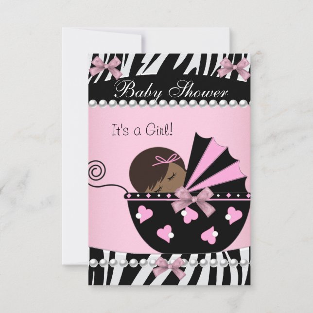 Invitación Ducha de Bebé Niña Linda Cebra Rosa (Anverso)