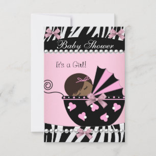 Invitación Ducha de Bebé Niña Linda Cebra Rosa