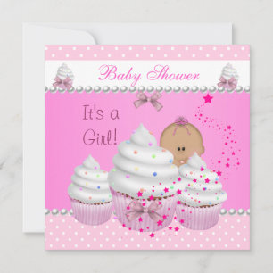 Invitación Ducha de Bebé Niña Linda Cupcake de Sprinkles Rosa