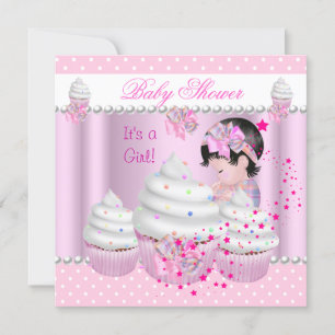 Invitación Ducha de Bebé Niña Linda Cupcake Rosado Sprinkle