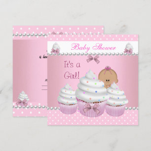 Invitación Ducha de Bebé Niña Linda Cupcake Sprinkle Rosa