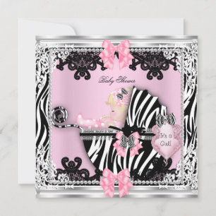 Invitación Ducha de Bebé Niña Lindo Cebra Cochecito Rubia Beb