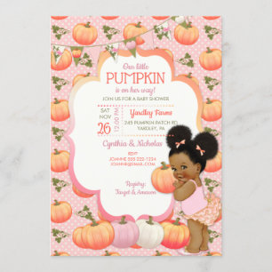 Invitación Ducha de bebé niña Little Pumpkin tono oscuro Puff