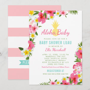 Invitación Ducha de Bebé Niña Luau de Piña Aloha Bebé