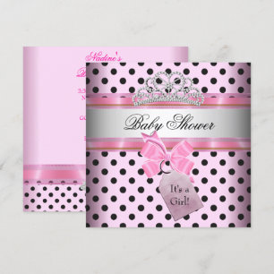 Invitación Ducha de Bebé Niña Lunares Rosa Princesa Negra