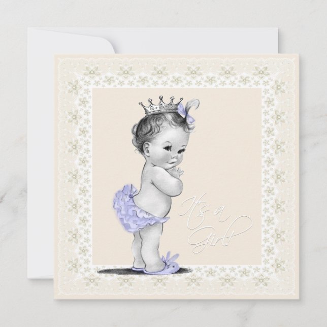 Invitación Ducha de bebé niña marfil y lavanda (Anverso)