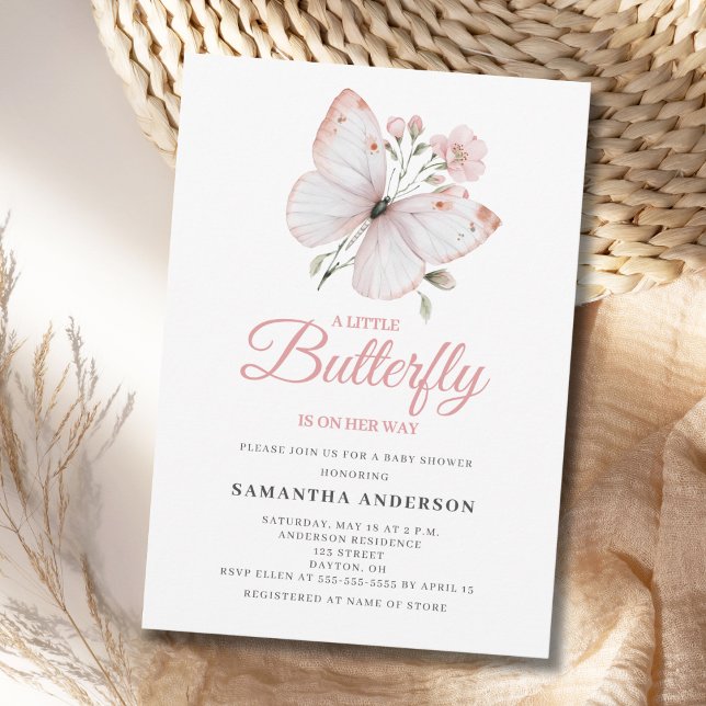 Invitación Ducha de Bebé Niña Mariposa Pequeña Rosa (Subido por el creador)
