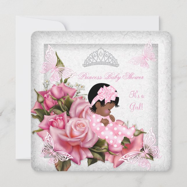Invitación Ducha de Bebé Niña Mariposa Rosa Rosa Bebé AA (Anverso)