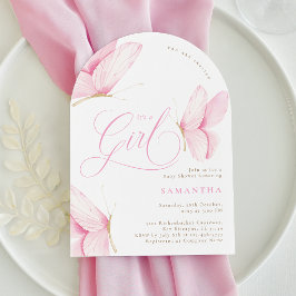 Invitación Ducha de Bebé Niña Mariposas Rosa Arco