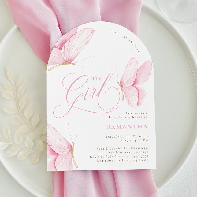 Invitación Ducha de Bebé Niña Mariposas Rosa Arco (Subido por el creador)