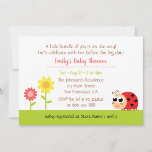 Invitación Ducha de Bebé Niña Mariquita Adorable