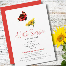 Invitación Ducha de Bebé Niña Mariquita Girasol Pequeño Sol