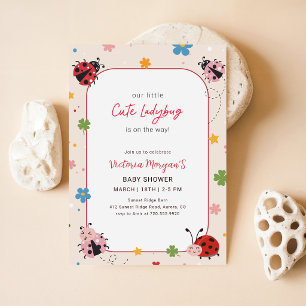 Invitación Ducha de Bebé Niña Mariquita Pequeña y Linda