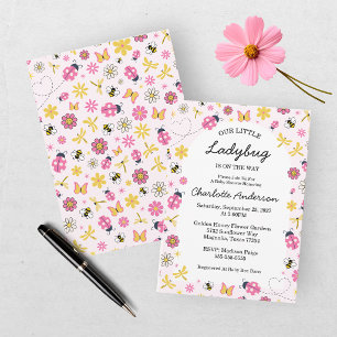 Invitación Ducha de Bebé Niña Mariquita Rosa