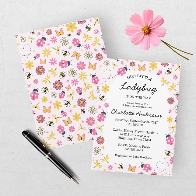 Invitación Ducha de Bebé Niña Mariquita Rosa (Subido por el creador)