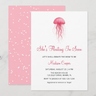 Invitación Ducha de Bebé Niña Medusa Rosa Acuarela Moderna