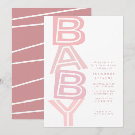 Invitación Ducha de bebé niña moderna y audaz de color rosa