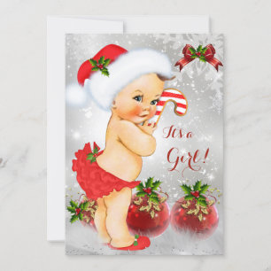 Invitación Ducha de Bebé Niña Navidad Blanca Roja Verde