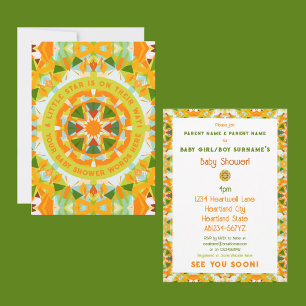 Invitación Ducha de bebé niña niño estrella verde naranja bri