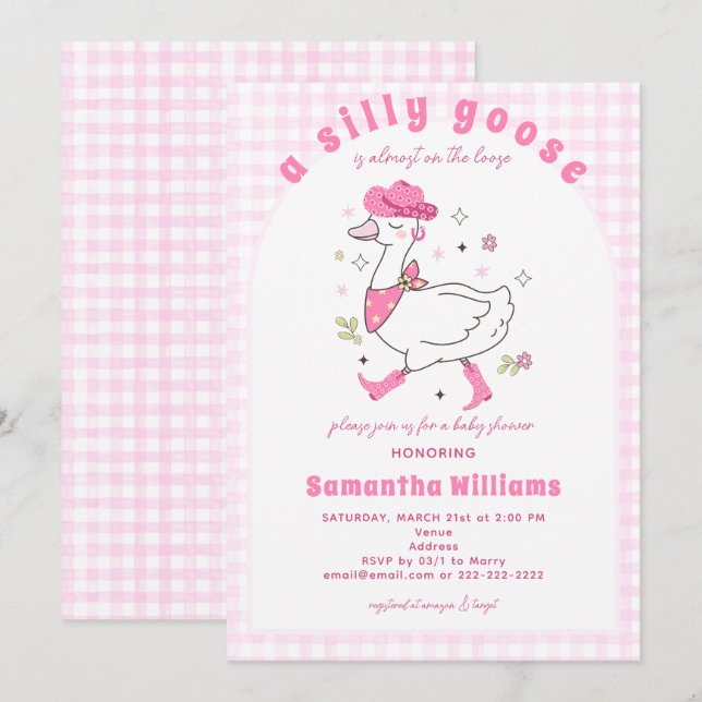 Invitación Ducha De Bebé Niña Occidental Cuadro De Gingham De (Anverso / Reverso)