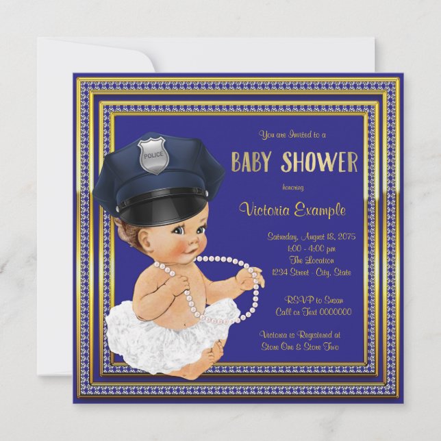 Invitación Ducha de bebé niña oficial de policía (Anverso)