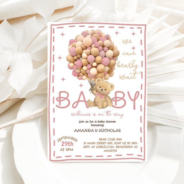 Invitación Ducha de Bebé Niña Oso Rosa (Subido por el creador)