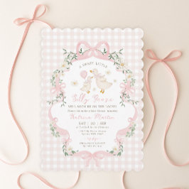 Invitación Ducha de Bebé Niña Pato Tonto lazo Rosa Elegante